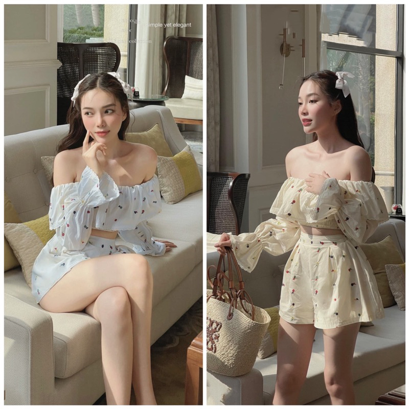 SÉT ÁO XÔ BẸT VAI TAY LOE VIỀN REN