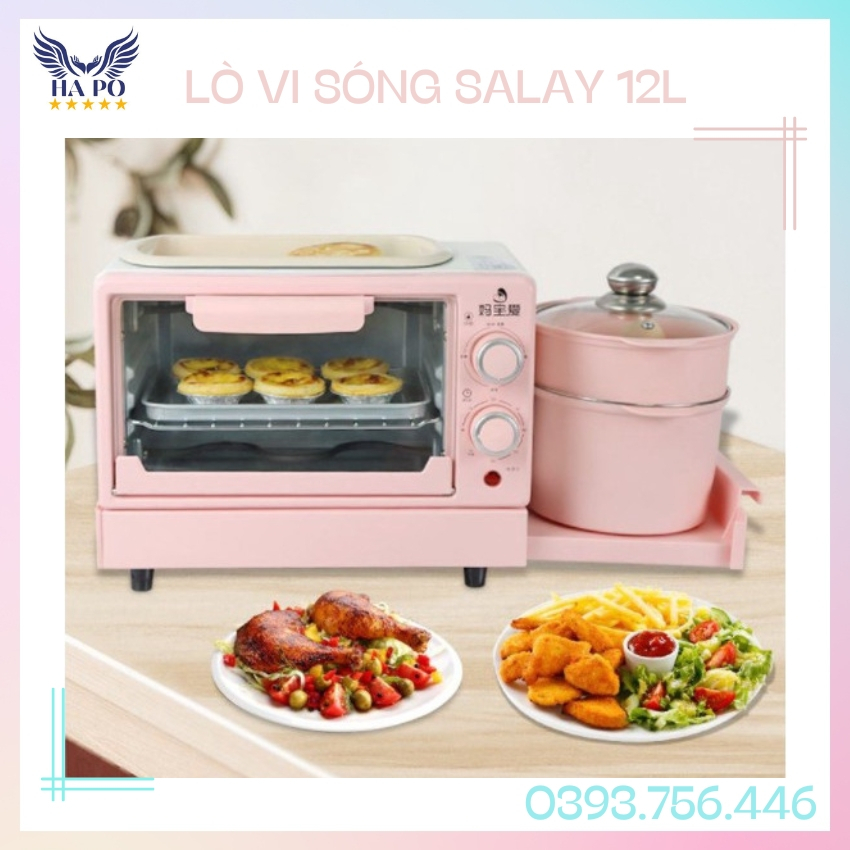 Lò nướng bánh mì đa năng SALAY 12L, Lò vi sóng rã đông nhanh chóng kết hợp nồi nấu hấp 3 trong 1 tiện lợi