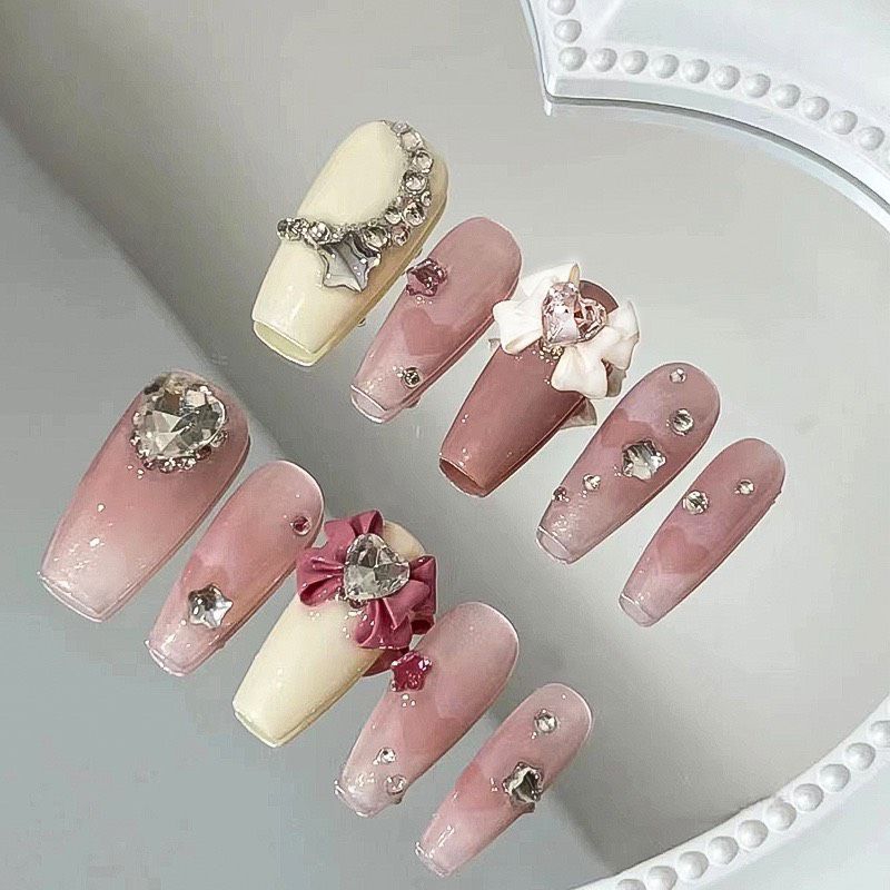 Nơ tim đá trang trí móng tay 4 màu hót