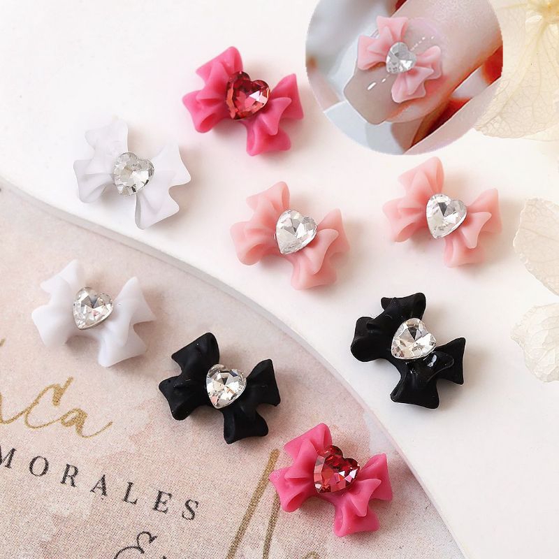 Nơ tim đá trang trí móng tay 4 màu hót