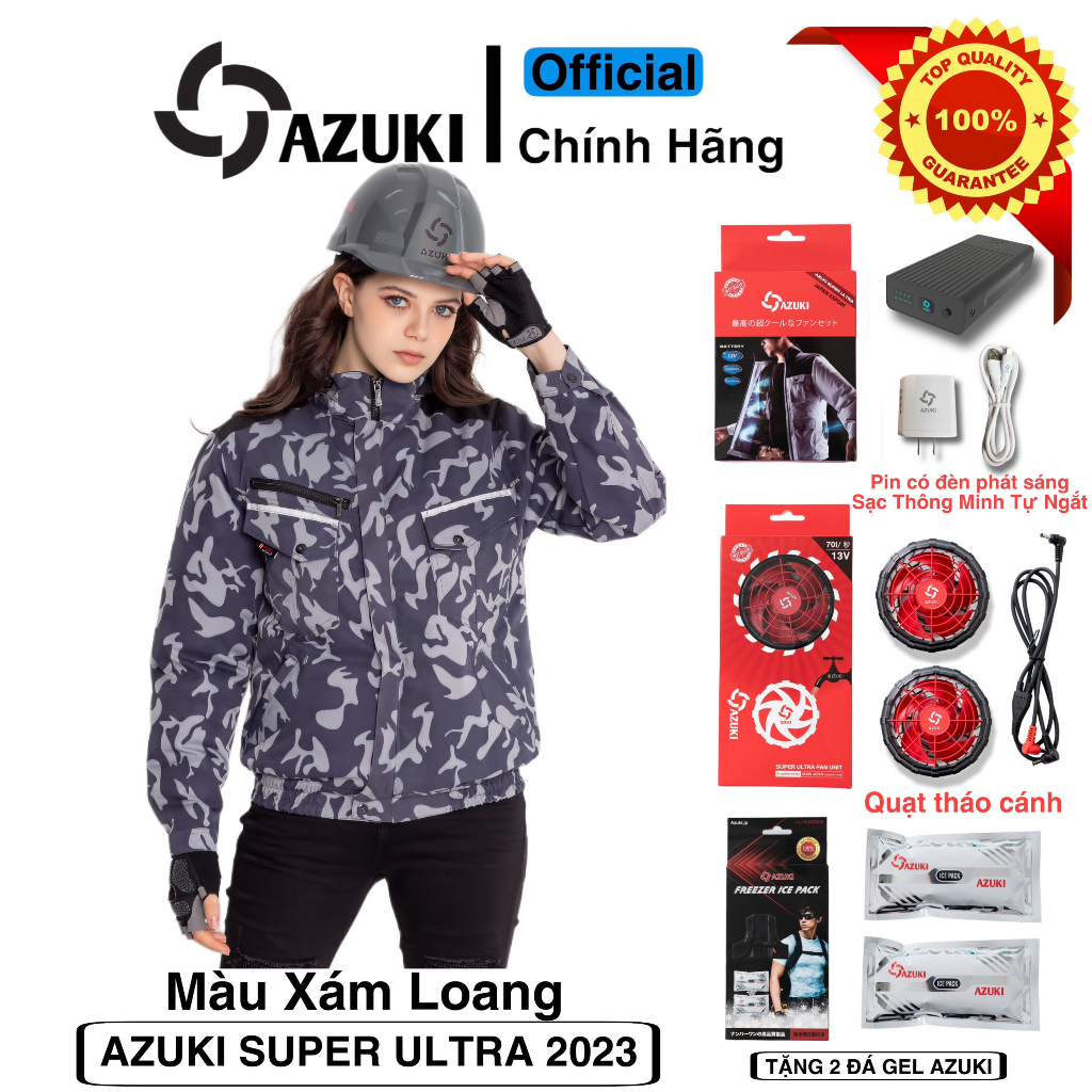 Áo điều hòa AZUKI ULTRA 2023 pin 26000mah, quạt 13v