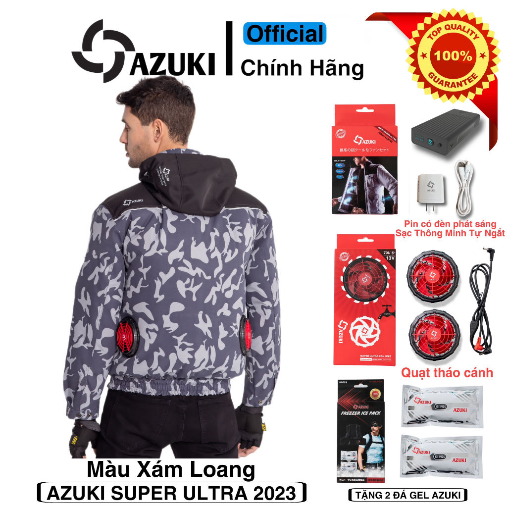 Áo điều hòa AZUKI ULTRA 2023 pin 26000mah, quạt 13v