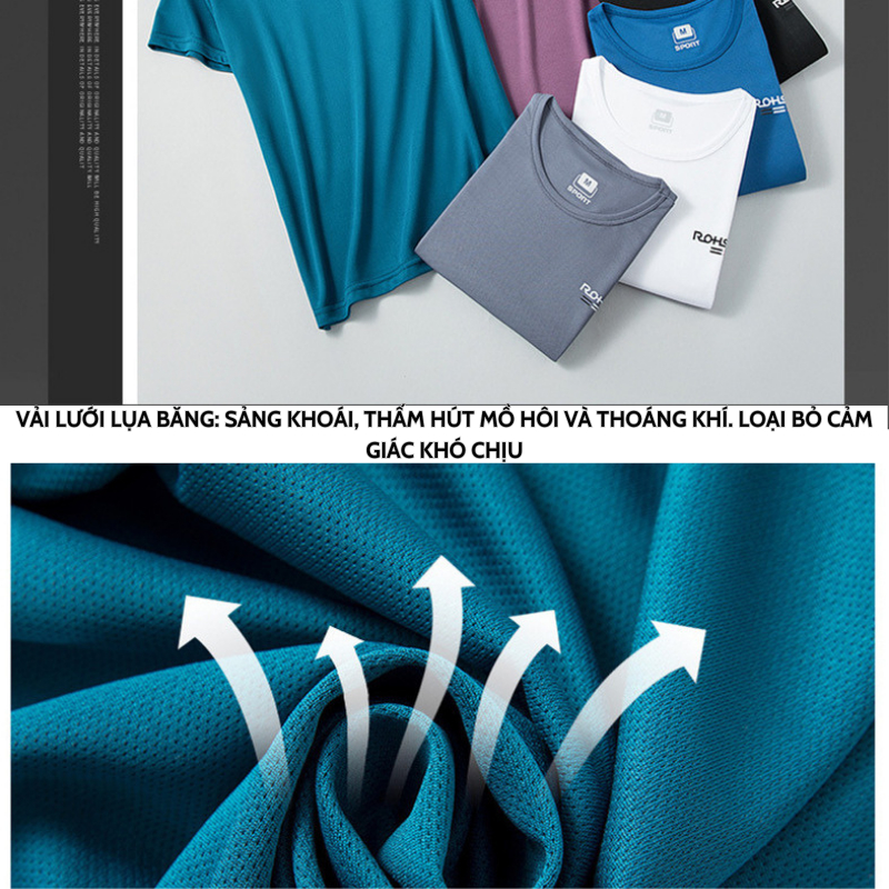 Áo thun nam thể thao đẹp, áo phông nam chạy bộ lụa băng ROHSE thấm hút, co giãn, thoáng khí thoải mái khi vận động
