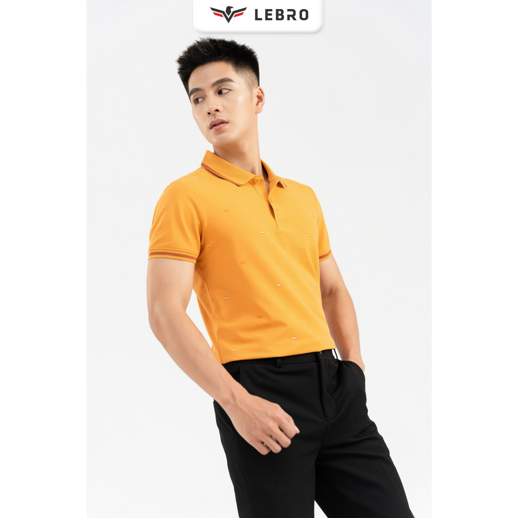 Áo polo nam LEBRO in hoạ tiết, cotton CVC cao cấp, dáng slimfit trẻ trung, thể thao TPL23-003B