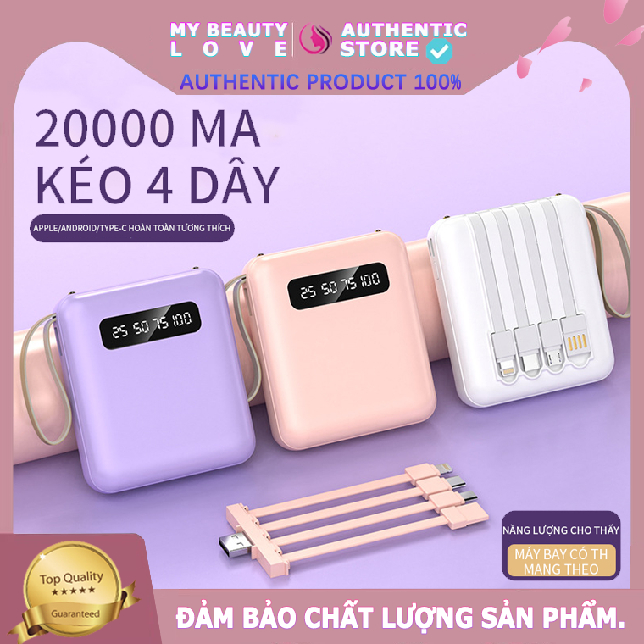 Pin sạc dự phòng di động 20000mAh, tích hợp sạc không dây và 4 cổng sạc (usb, type-c, mrico, iphone)
