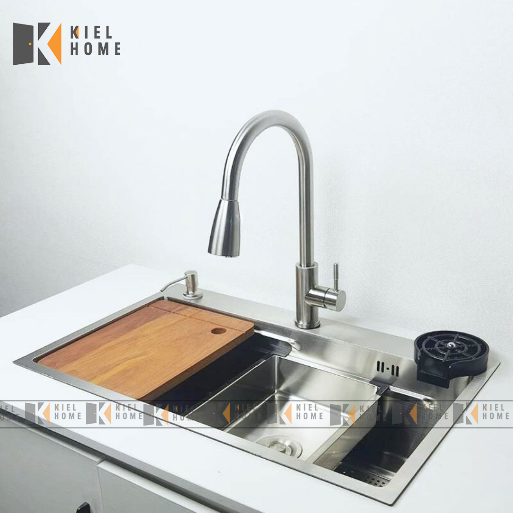 Chậu rửa bát 1 hố Inox SUS 304 kích thước 75x45cm, bồn rửa chén 1 hốc chính hãng bảo hàng 5 năm - KIEL HOME