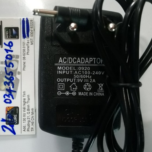 Bộ nguồn Adapter DC: 9V - 2A (Đầu Nhỏ - Chuẩn cắm 3.5mm X 1.35mm)