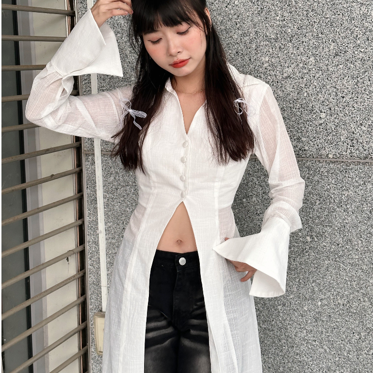 Áo sơ mi Miia tà dài có thể làm áo khoác | BigBuy360 - bigbuy360.vn