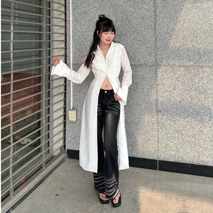 Áo sơ mi Miia tà dài có thể làm áo khoác | BigBuy360 - bigbuy360.vn