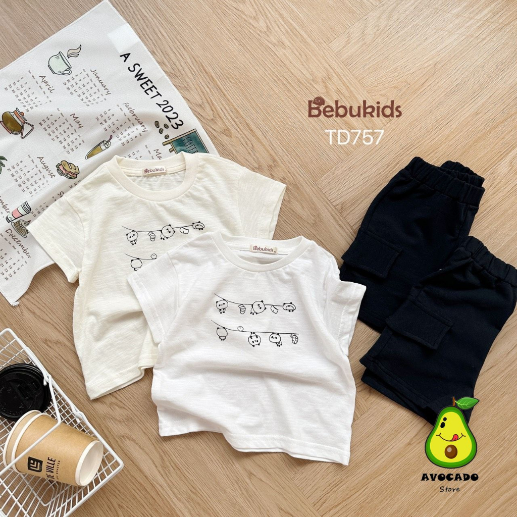 Bộ cộc tay cho bé, Set quần áo cotton in hình Gấu Trúc đáng yêu, co giãn, thấm hút tốt TD757
