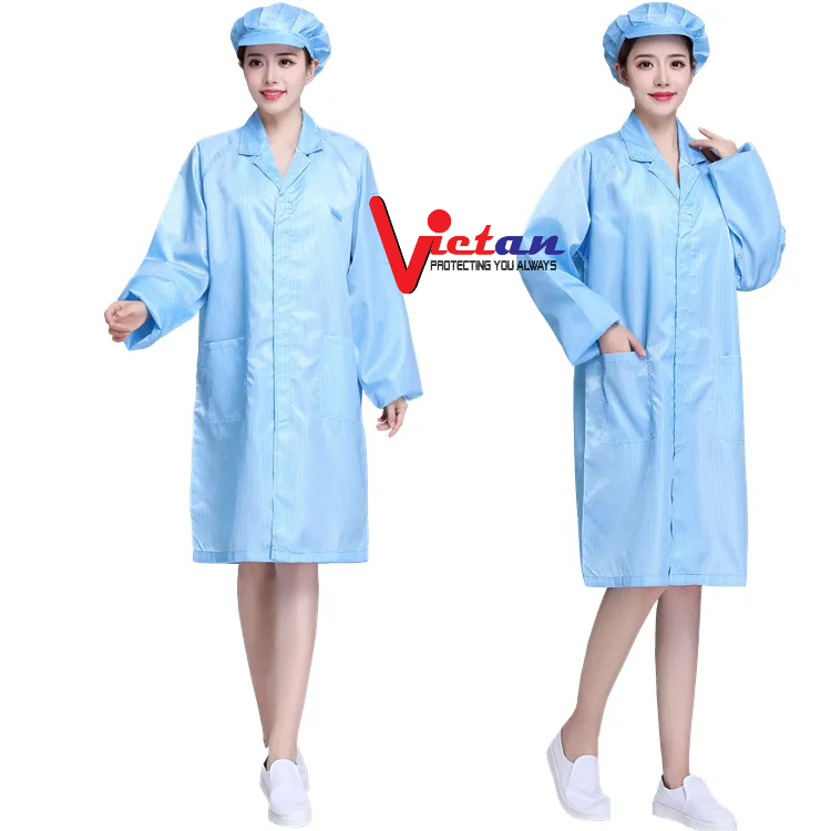 Áo Blouse đồng phục (cổ bẻ hoặc cổ trụ) phòng sạch chống tĩnh điện