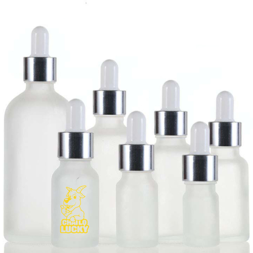 Lọ chiết serum thuỷ tinh tròn trắng mờ khoen bạc 30ml
