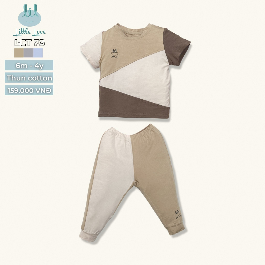 [Mã BMTTC60K giảm đến 60K đơn 50K] Bộ áo cộc quần dài chất smoothy phối 3 màu cho bé từ 6m đên 4y little love (LCT73)