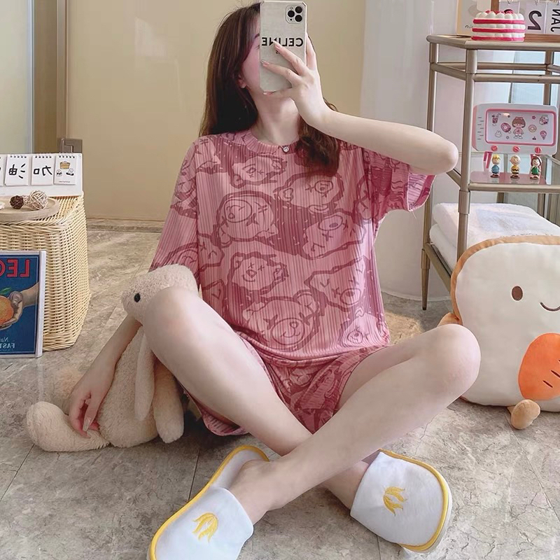 Bộ Ngủ Kẻ Sọc Chất Kẻ Sọc Hoạ Tiết Siêu Dễ Thương