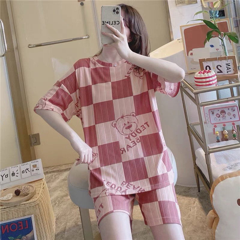 Bộ Ngủ Kẻ Sọc Chất Kẻ Sọc Hoạ Tiết Siêu Dễ Thương