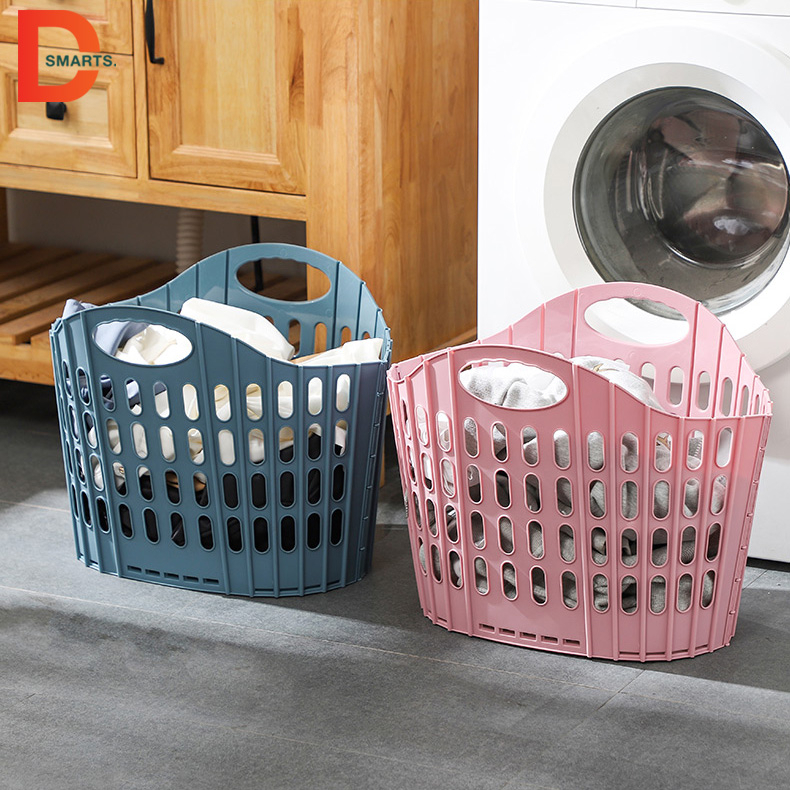 Giỏ đựng quần áo bẩn gấp gọn chất liệu nhựa có miếng dán treo tường, giỏ đựng đồ đa năng gập gọn