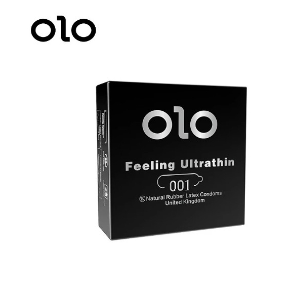Bao cao su OLO siêu mỏng 0.01mm Feeling Ultra Thin màu đen - hộp 3 chiếc