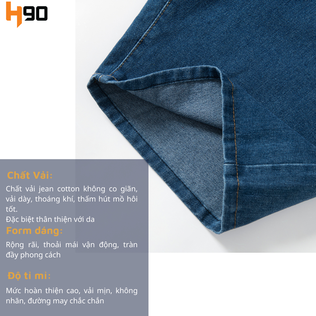 Quần Short Jean Nam H90 Cạp Chun Vải Bò Mềm Ống Suông Rộng Lưng Thun Dây Rút Trẻ Trung Năng Động HSTJ007