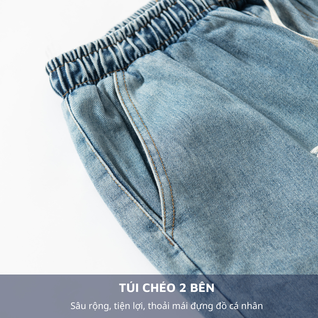 Quần Short Jean Nam H90 Cạp Chun Vải Bò Mềm Ống Suông Rộng Lưng Thun Dây Rút Trẻ Trung Năng Động HSTJ007