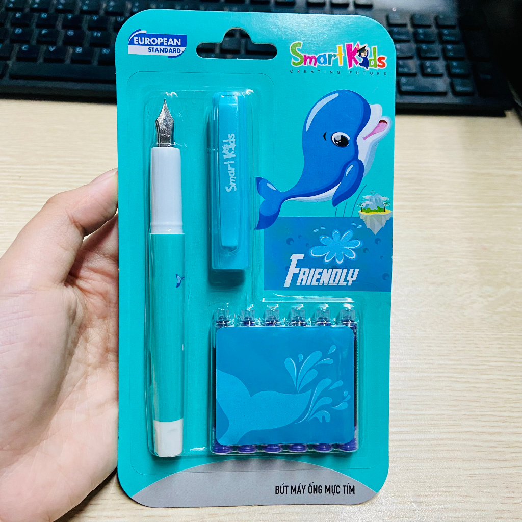 Bút máy Smart Kids SK-CFP002/SK-CFP004 kèm 6 ống mực tím rời Con cú mèo/Con cá heo