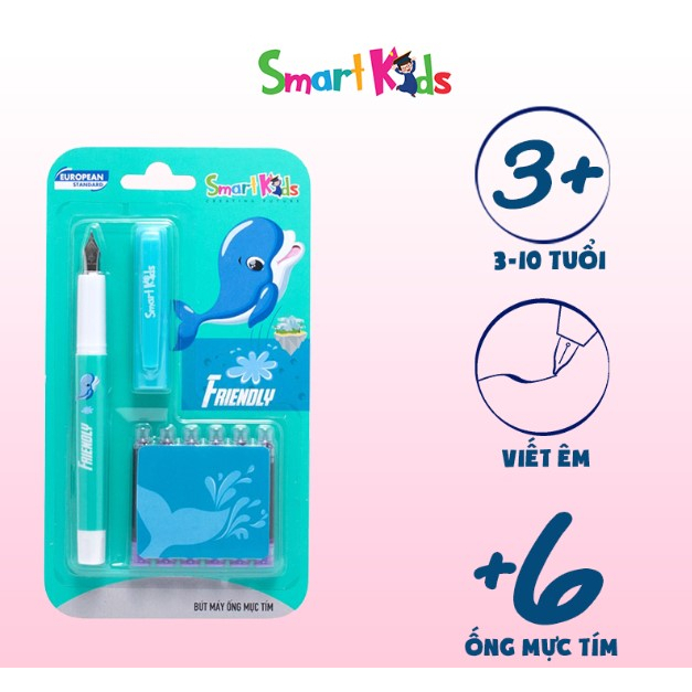 Bút máy Smart Kids SK-CFP002/SK-CFP004 kèm 6 ống mực tím rời Con cú mèo/Con cá heo