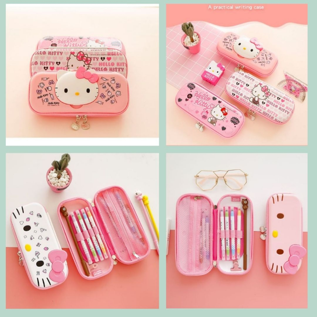 Đồ dùng Hello Kitty cho bé màu hồng xinh xắn ống tiết kiệm, tai nghe, dù che mưa, giá chặn sách, móc treo, hộp bút viết