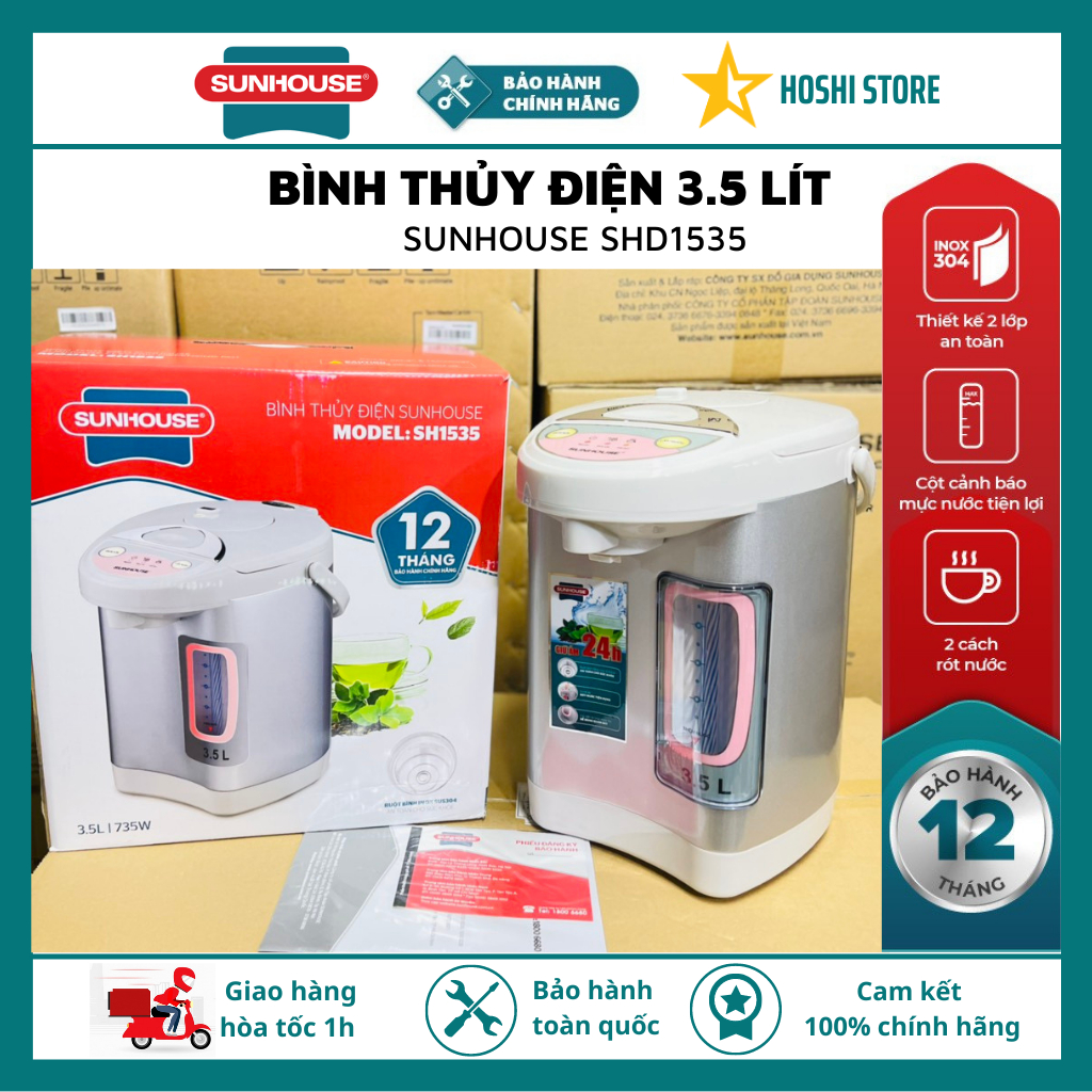 Bình thủy điện Sunhouse dung tích 3,5 lít SHD1535, bảo hành 12 tháng toàn quốc