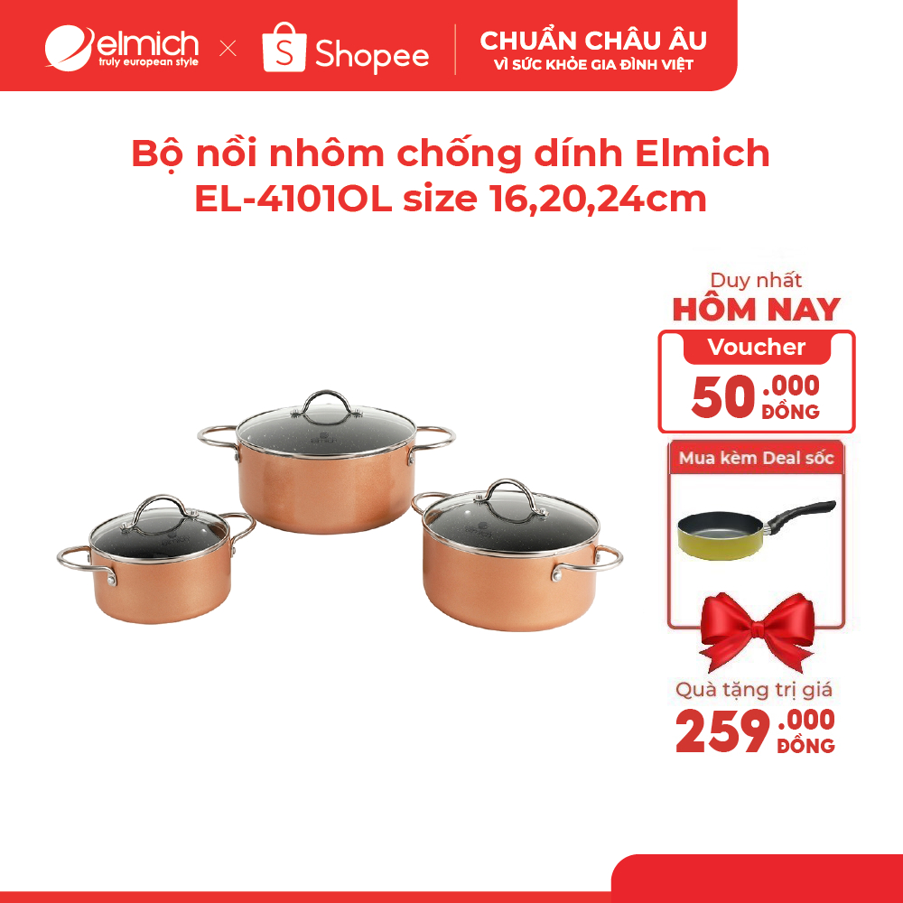 Bộ nồi nhôm chống dính Elmich EL-4101OL size 16,20,24cm