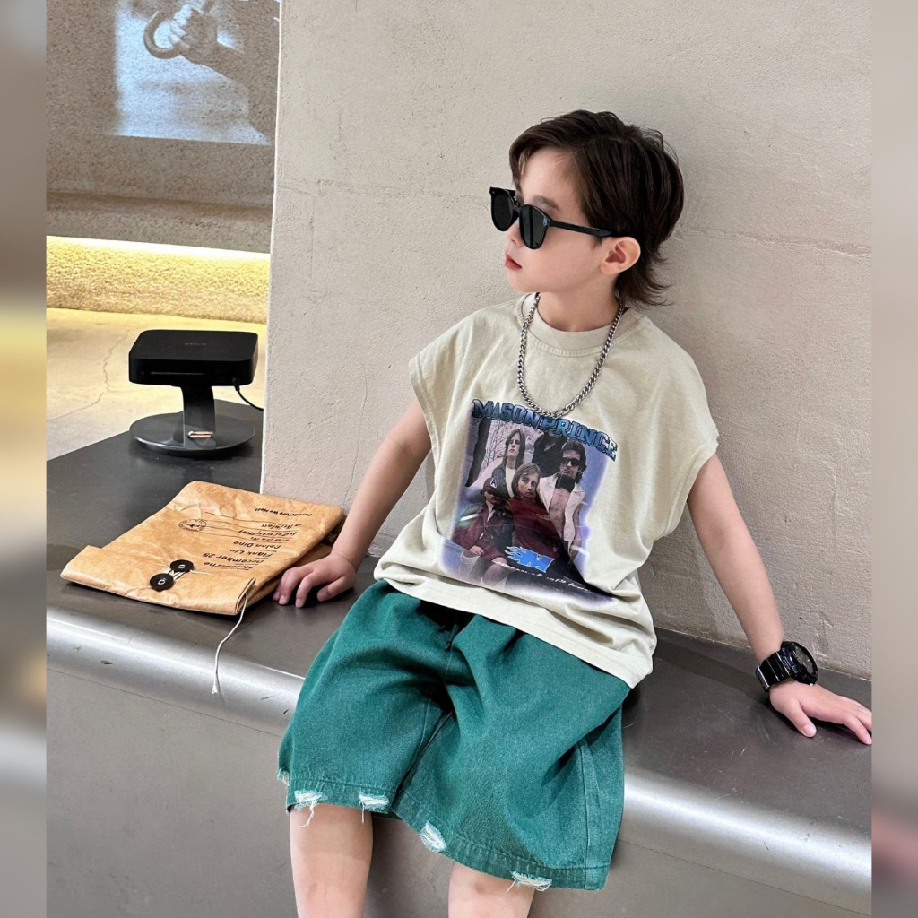Áo ba lỗ bé trai retro A309 size 90-140, áo tanktop trẻ em quảng châu cao cấp