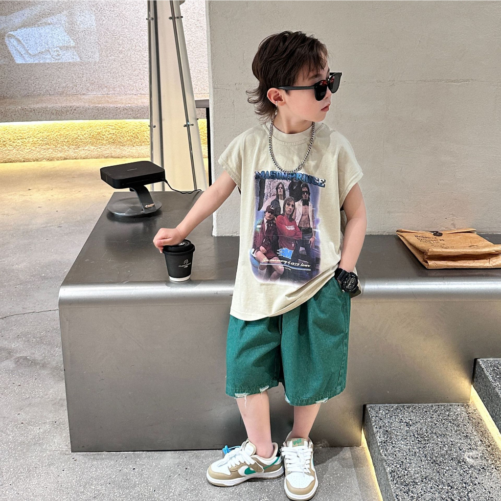 Áo ba lỗ bé trai retro A309 size 90-140, áo tanktop trẻ em quảng châu cao cấp