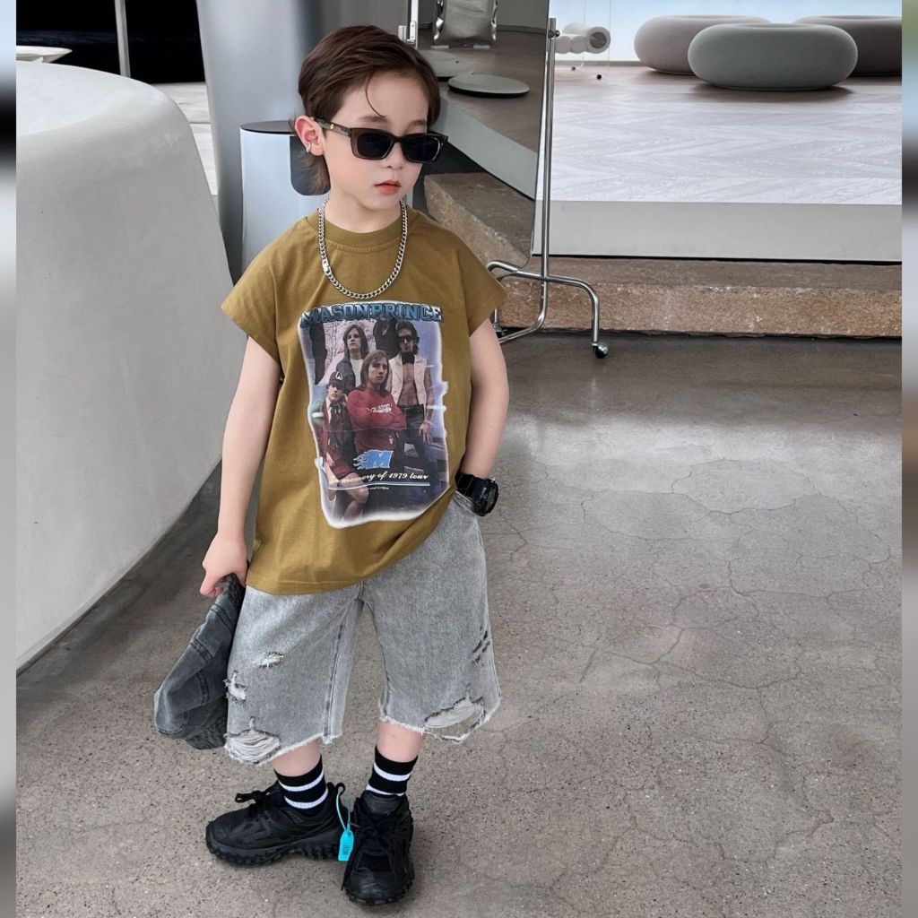 Áo ba lỗ bé trai retro A309 size 90-140, áo tanktop trẻ em quảng châu cao cấp