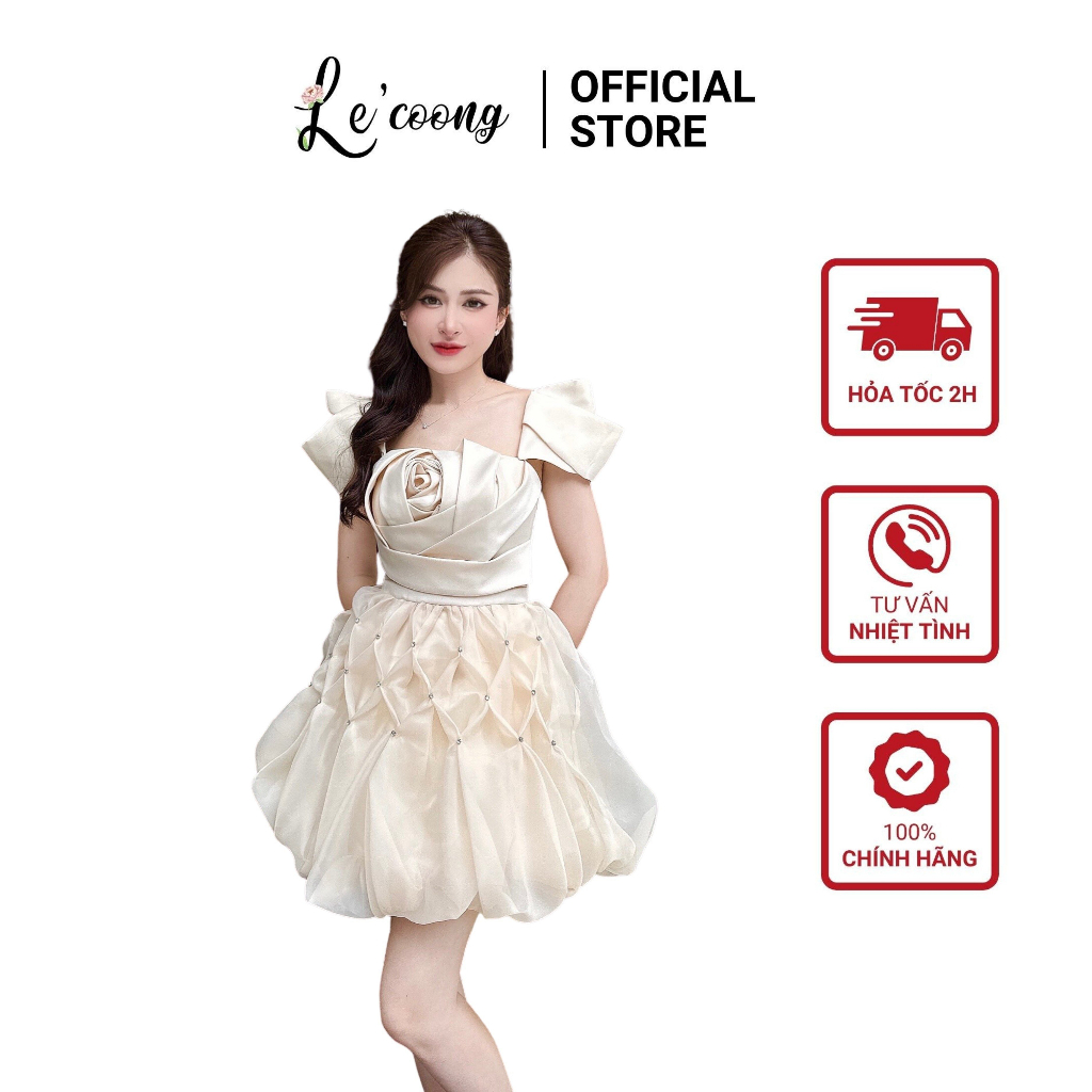 Đầm Dự Tiệc Cánh Tiên LECOONG V343 Váy Công Chúa Xếp Ly Hoa Hồng Tiểu Thư