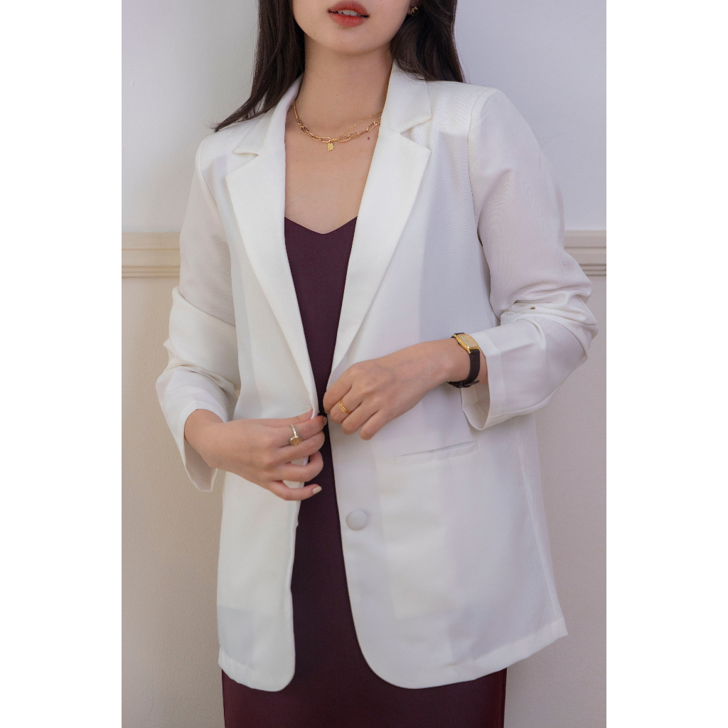 Áo vest nữ blazer KHÀN áo khoác blazer vest nữ trắng tà bầu công sở tay dài 1 lớp phong cách Hàn Quốc