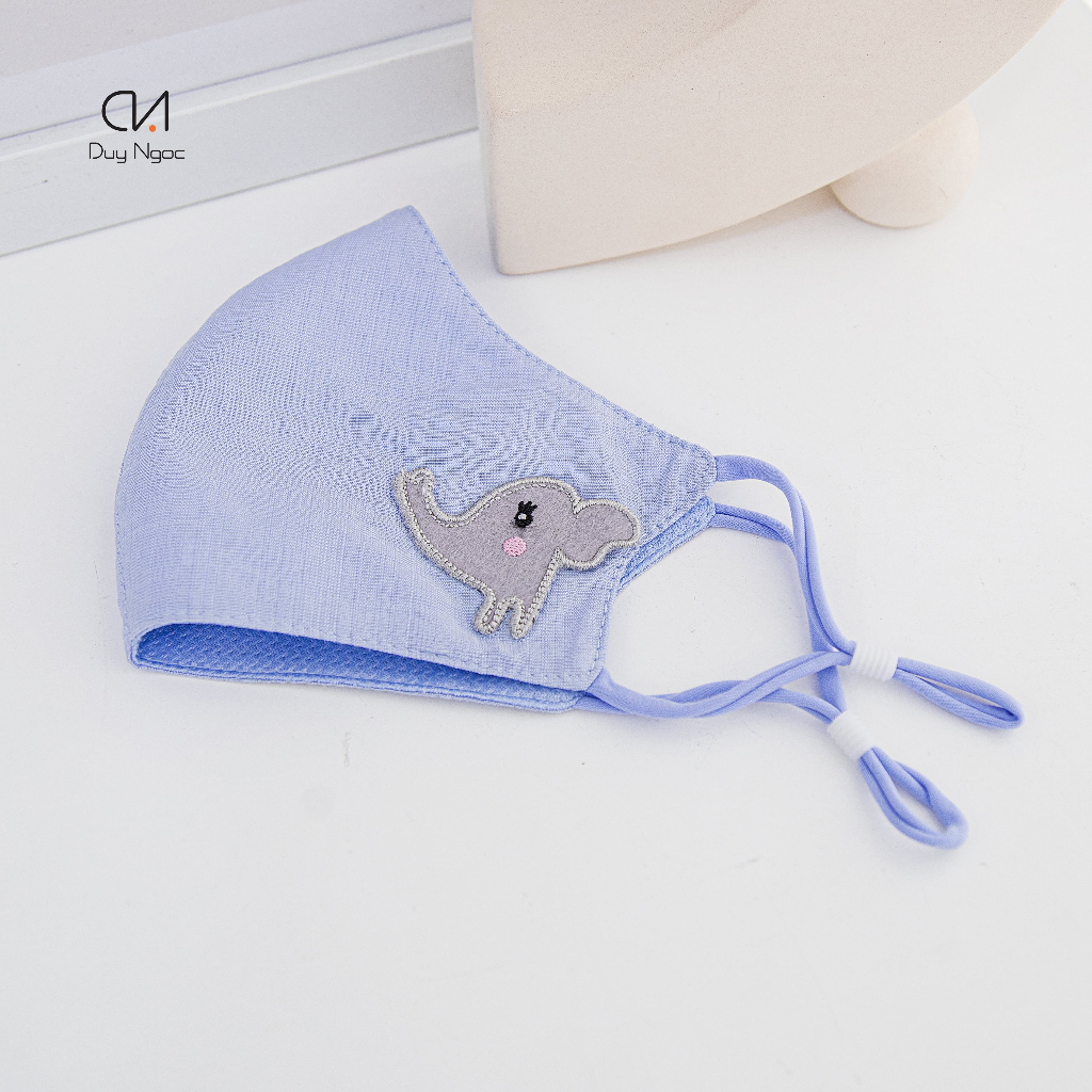 Khẩu Trang Vải Linen Hình Thêu Động Vật Cao Cấp Duy Ngọc trẻ em 6 đến 12 tuổi, an toàn cho da, thoáng mát mềm, mịn(3704)