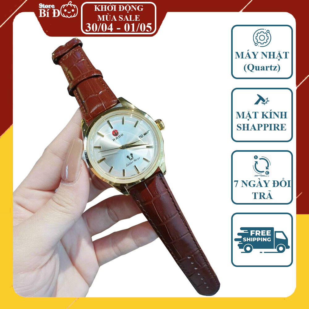 Đồng hồ cơ RADO nam máy nhật, kính shaphire, chống nước, size 40mm dây da cao cấp