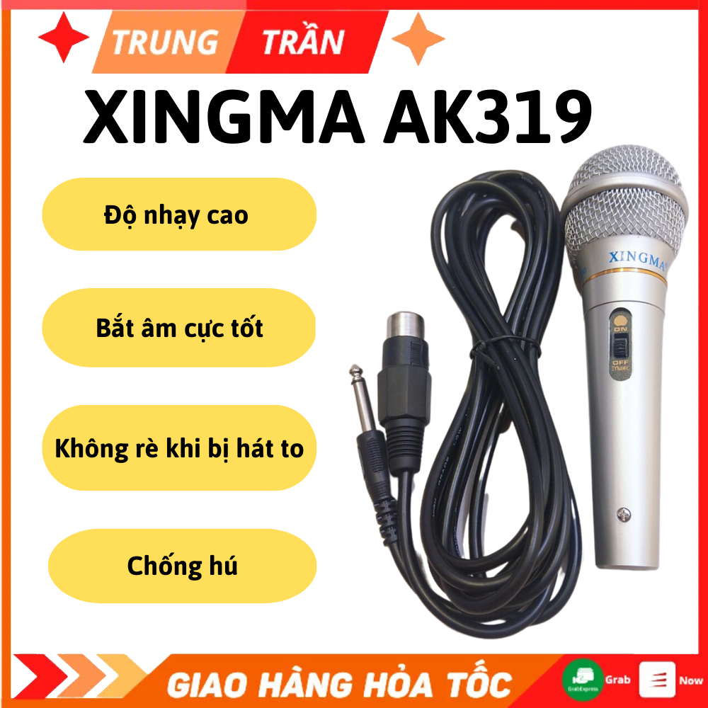 Micro karaoke XINGMA AK-319, Âm thanh trong trẻo sống động, Có màng lọc tạp âm, Dây dài 3m, Cổng mic 6.5, BH 12 tháng