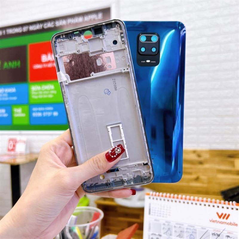 Bộ vỏ Xiaomi Redmi Note 9s zin chuẩn hàng nấu máy có kính cam, khay sim
