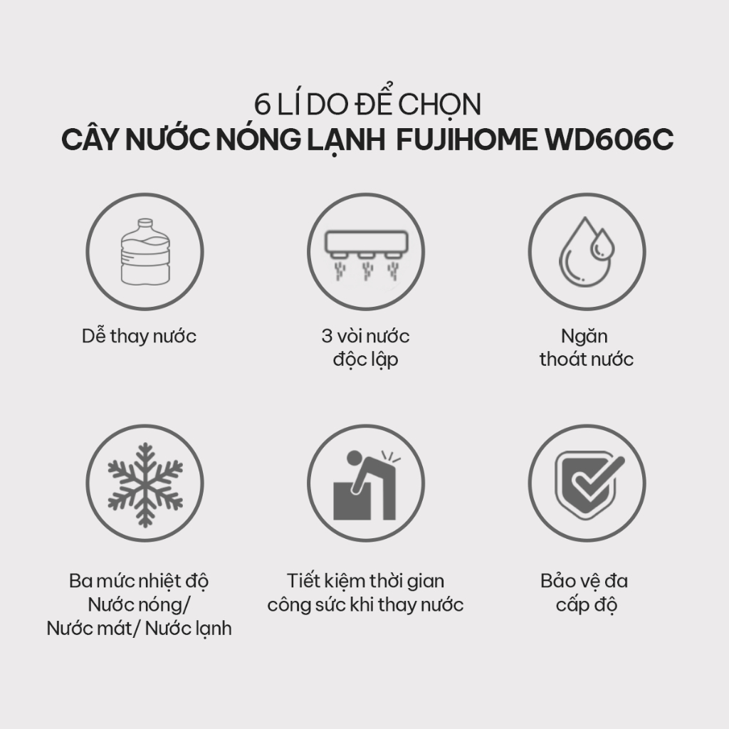 Cây nước nóng lạnh FujiE WD6500C làm lạnh sâu bằng máy nén (Block), bầu đun nước nóng inox an toàn sức khỏe