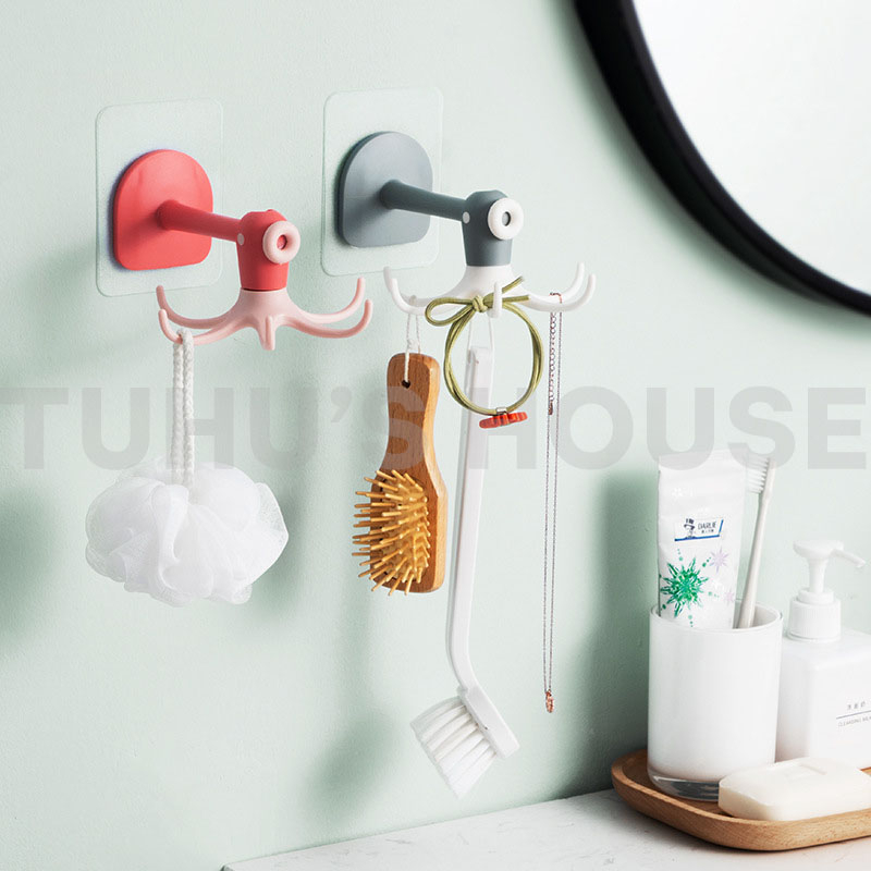 Móc dán treo tường bạch tuộc chịu lực siêu dính tiện dụng, móc treo đồ dán tường xoay 360 độ dễ thương - TUHUHO