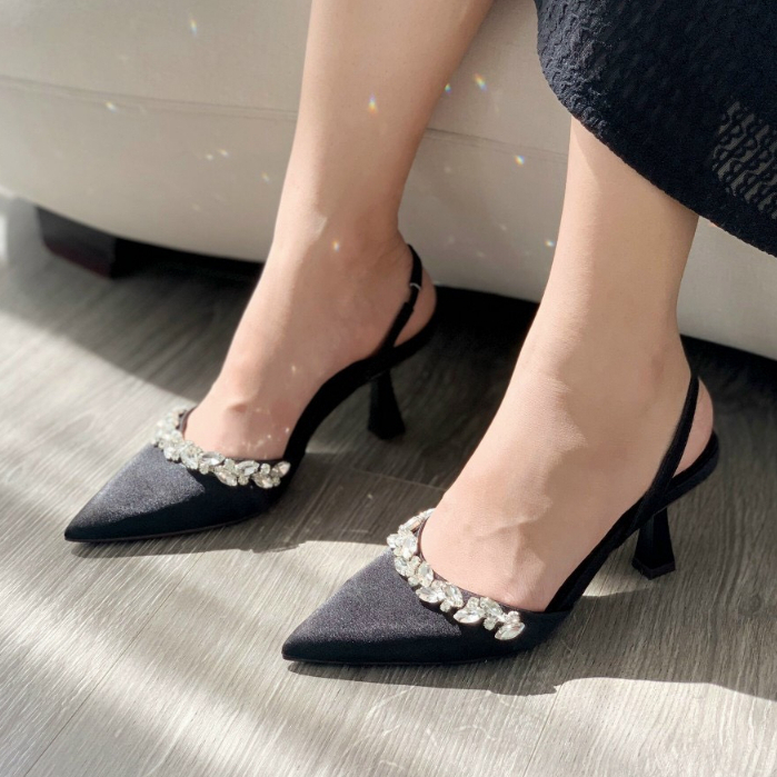 Giày Sandal CAPELLA Slingback Đính Đá Da Mềm Cao 7p VNXK