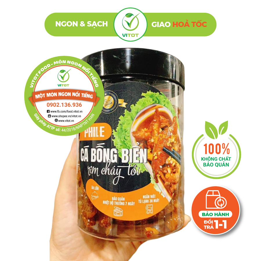 Cá Bống Biển Rim Cháy Tỏi VITOT Cá Phile, Không Xương Dăm, Thịt Thơm, Ngọt, Đậm Chất Biển, 1 Hộp 300gr