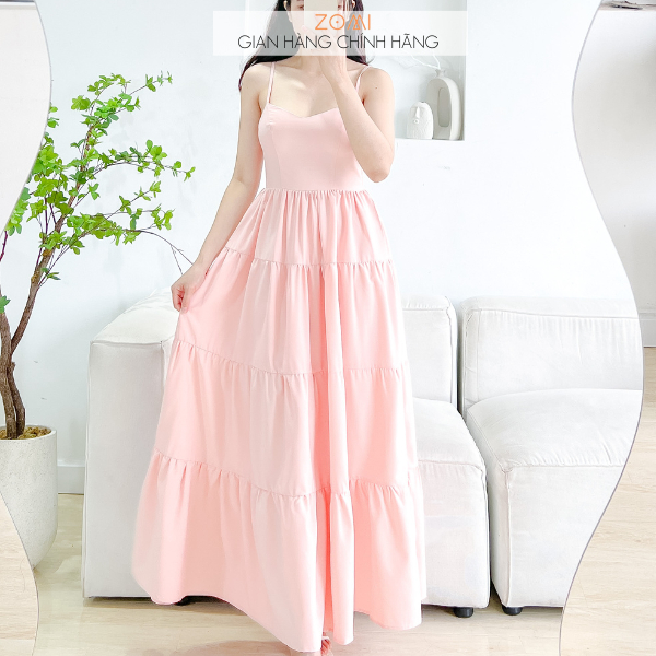 Đầm maxi 2 dây xòe tầng thiết kế Zomi Z031