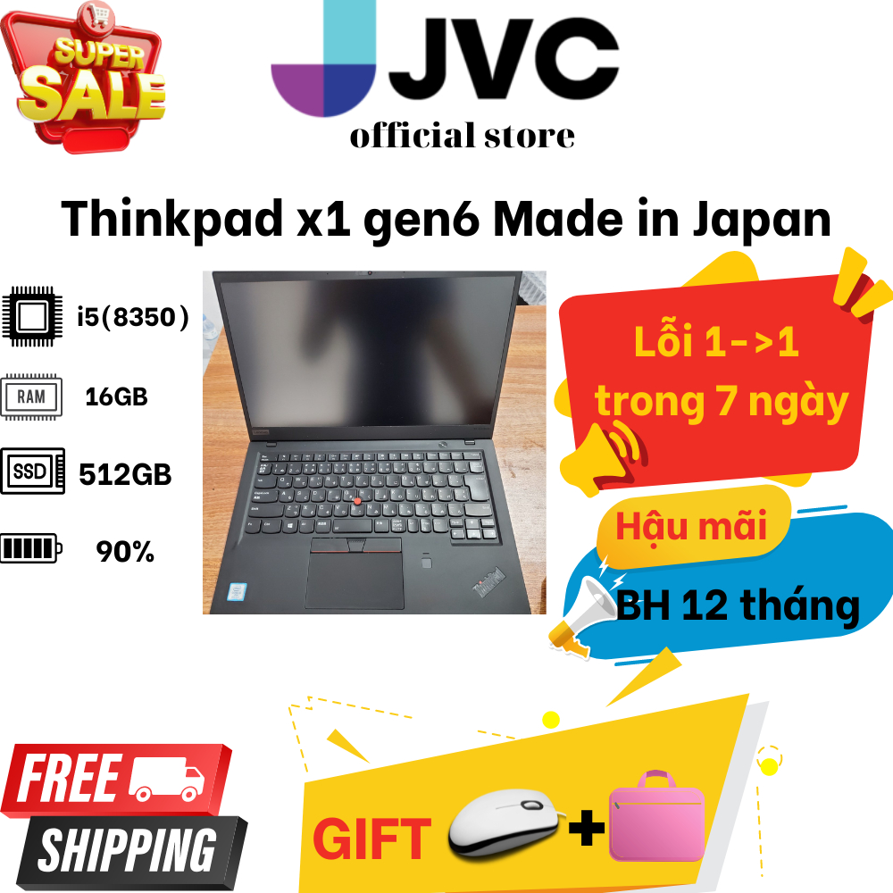 Laptop xách tay giá rẻ Thinkpad X1 Carbon Gen 6 | I5 – 8350U | Ram 8GB | SSD 256GB | 14″ Full HD | Card On Pin 90%
