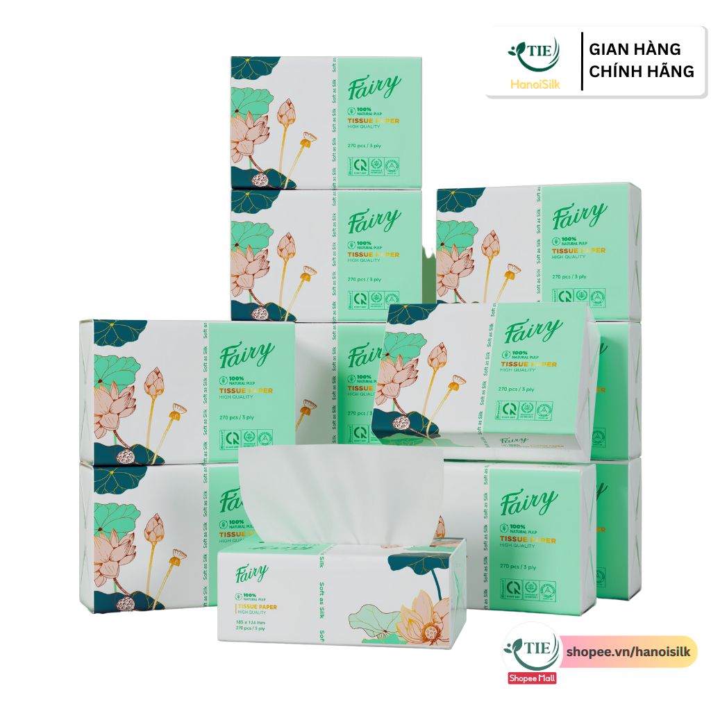 Giấy Ăn Rút Fairy Sen 270 Tờ / 3 Lớp Tiện Dụng Siêu Tiết Kiệm, Khăn Giấy 100% Gỗ Tự Nhiên Mềm Mại Bền Dai An Toàn Cho Bé