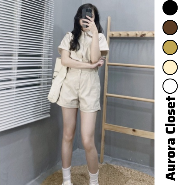 Set jumsuit cổ sơ mi AURORA chất kaki, Jumpsuit nữ liền thân phong cách Hàn Quốc 134
