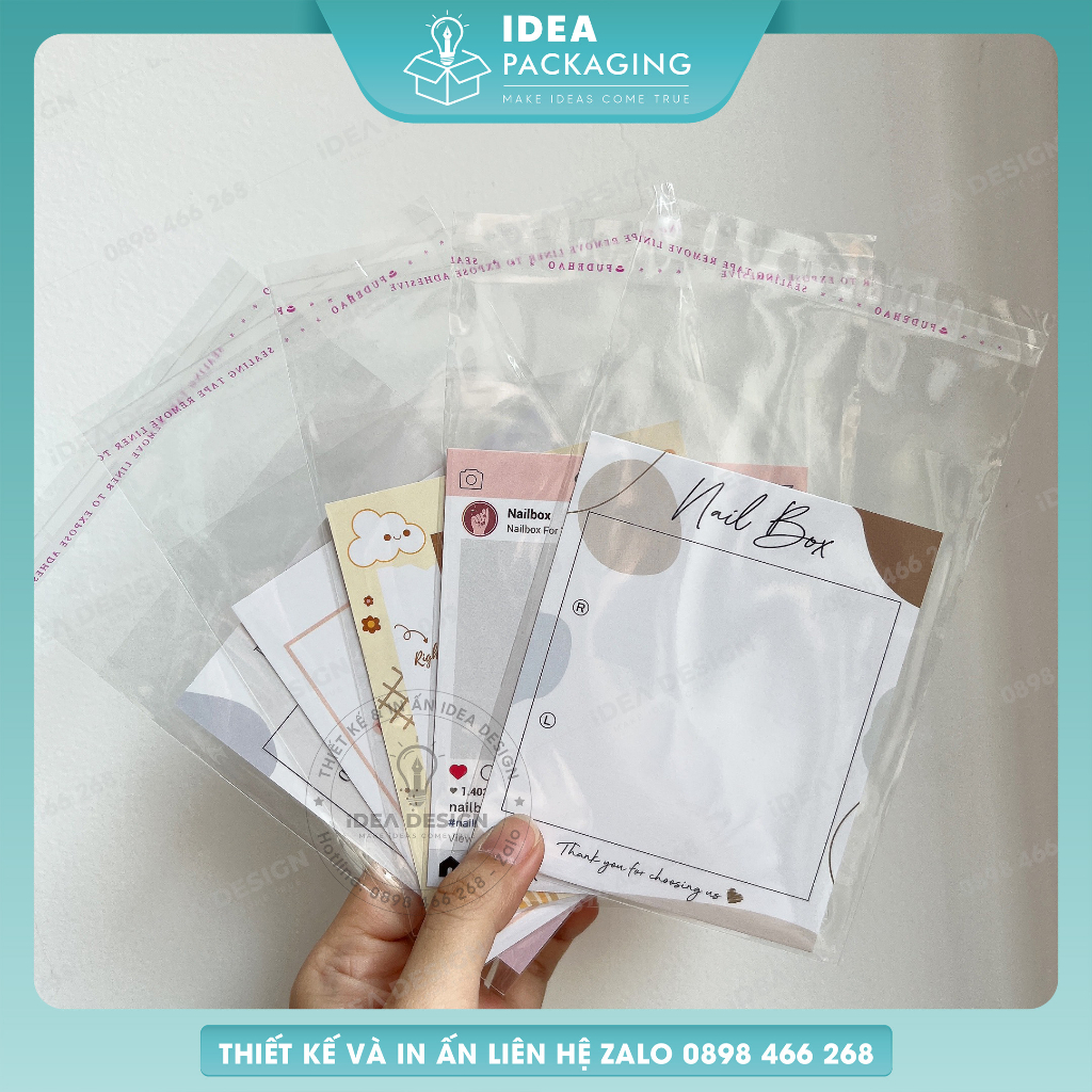 Bao OPP đựng bìa Nailbox - Size 10x14cm - Túi kính có dán miệng keo đựng thẻ nail, đồ buộc tóc,...
