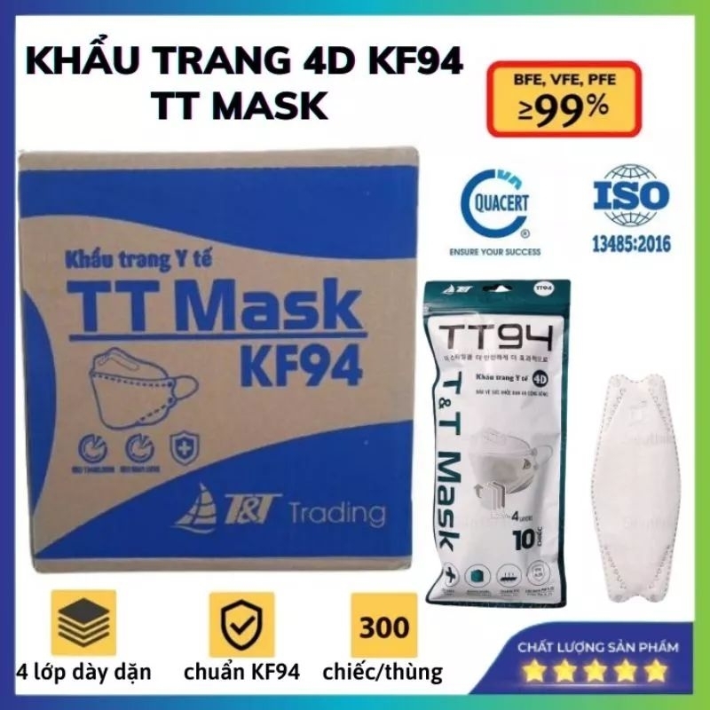 Thùng 300 Chiếc Khẩu Trang y tế 4D KF94 TT MASK 4 Lớp , Kháng Khuẩn Lọc Bụi ,Công Nghệ Hàn Quốc - Hàng Chính Hãng