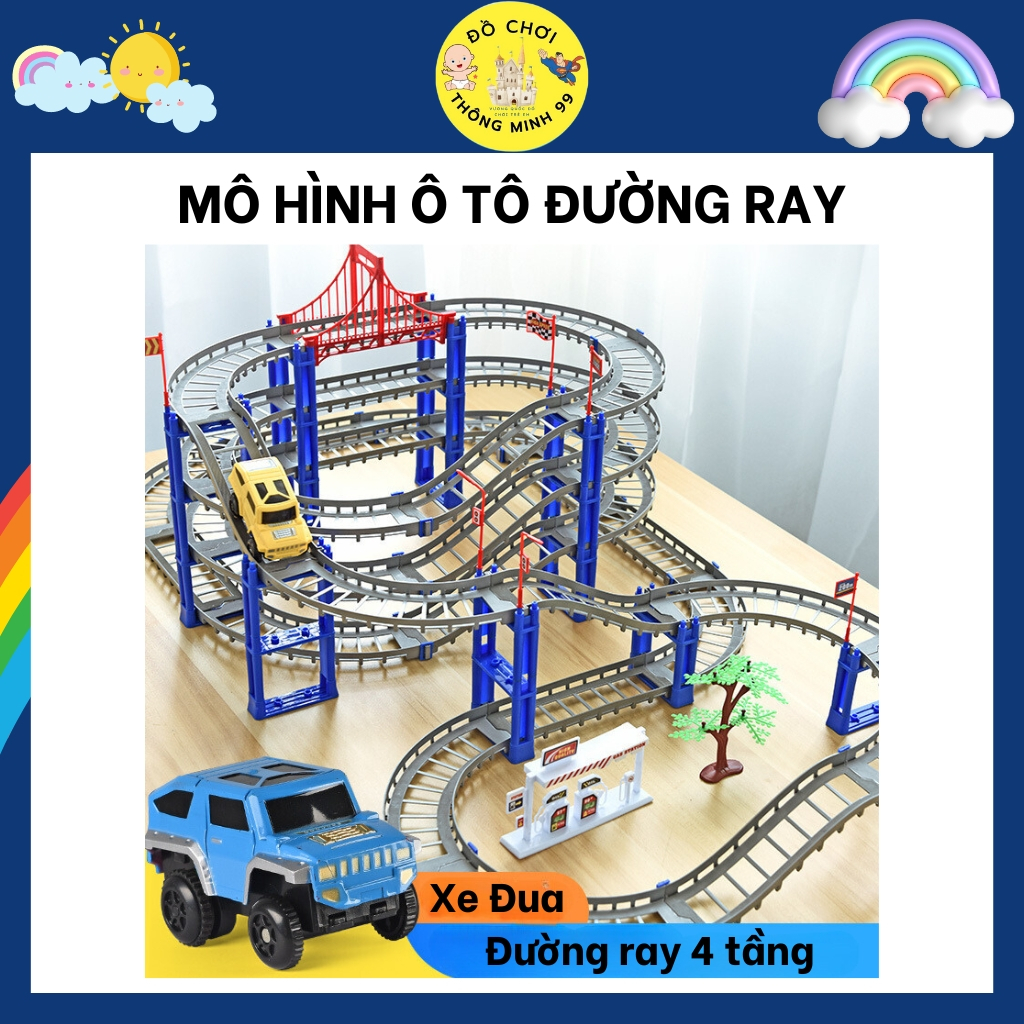 Đồ chơi lắp ráp đường đua ô tô leo dốc có đường ray, Bộ đồ chơi lắp ghép cho bé gái ,bé trai