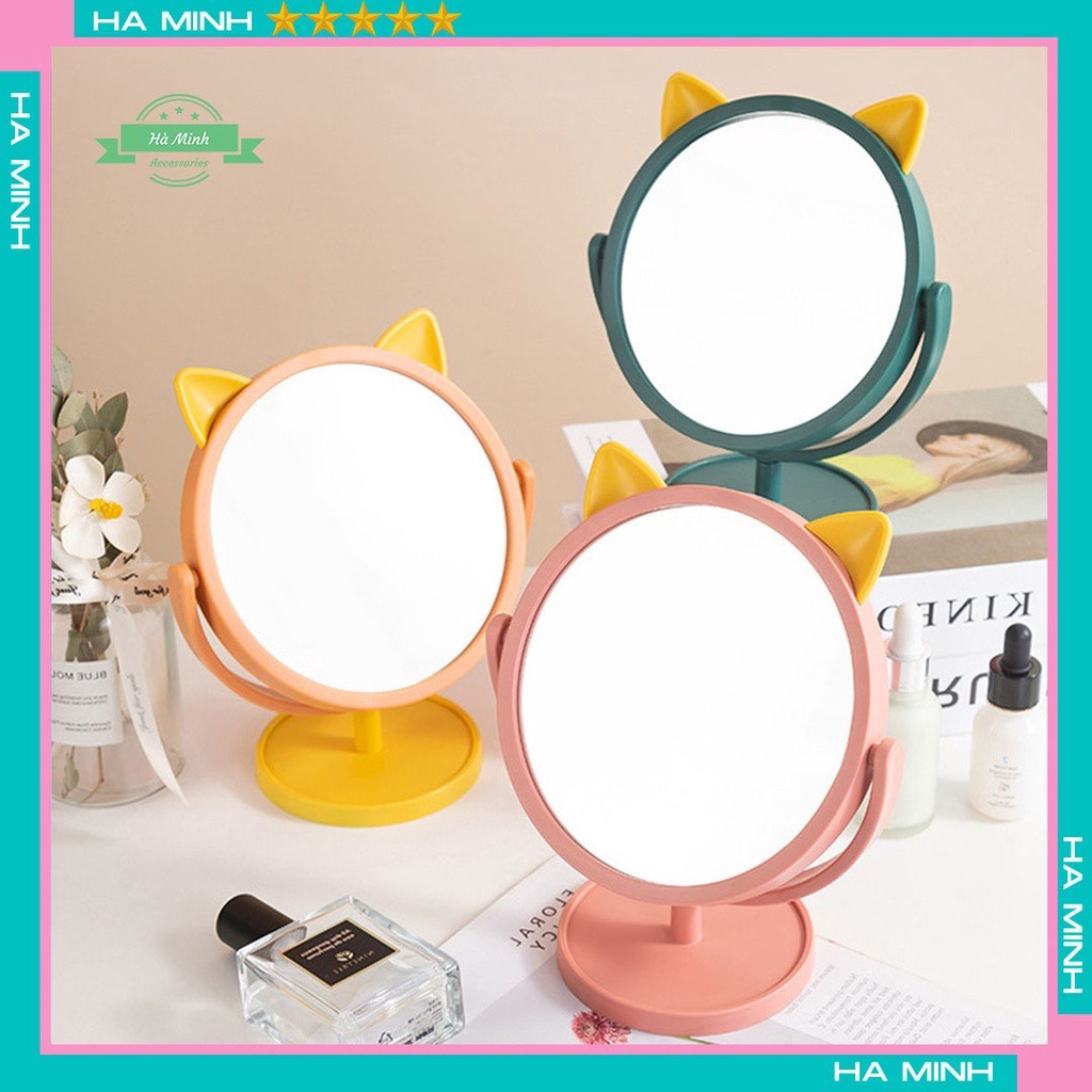 Gương trang điểm để bàn tai mèo fullcolor