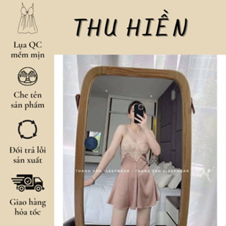 Váy ngủ lụa cúc bọc sexy-Đầm mặc nhà che được khuyết điểm bụng to, hàng quảng châu cao cấp túi zip xịn xò